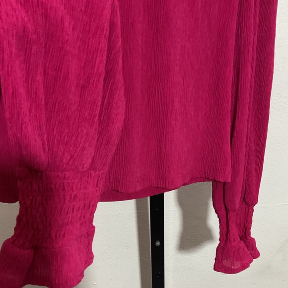 Mango Textured turtleneck Fuchsia Blouse with Ruffled Neckline - Picture 9 of 12
